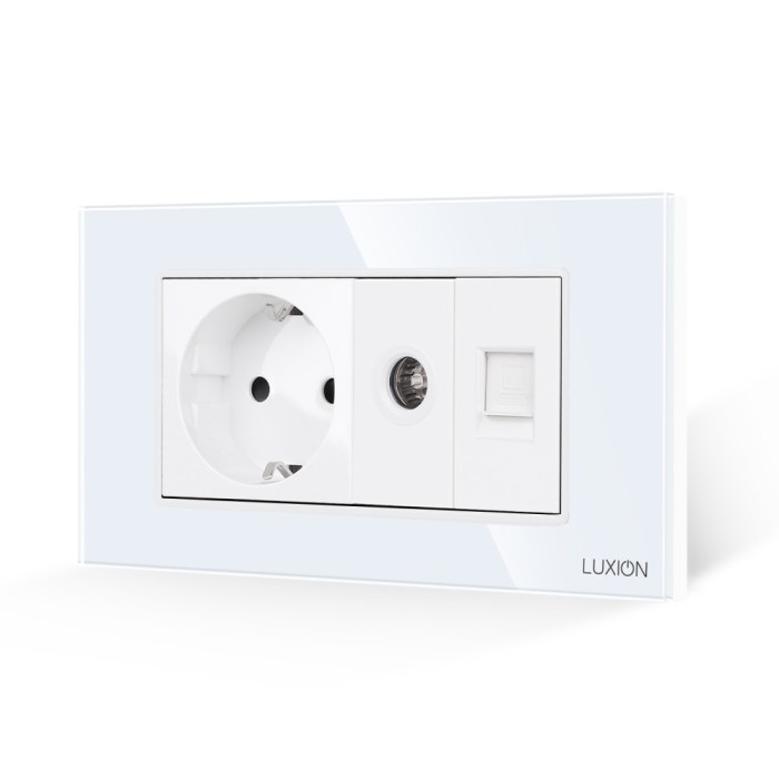 Priza Schuko + TV + Internet cu Rama Din Sticla LUXION, Standard Italian, 4M SmartElectro IntelligentHouse