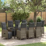 Set de dining pentru grădină , 9 piese, cu perne gri din rattan poliester