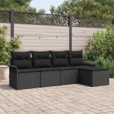 Cumpara ieftin Set de canapele pentru grădină cu pernă 5 pcs Negru Rattan poli