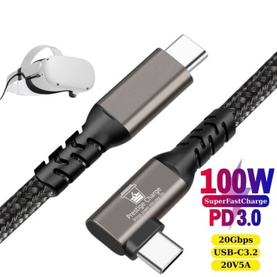 Cablu Date si Incarcare Rapida USB-C 3.2 max 100W, PRESTIGE CHARGE&amp;reg;, TEXTIL PREMIUM, transfer date 20Gbps, video 4K@60Hz, Unghi 90 de Grade, USB-C la foto