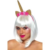 Bentiță LEG AVENUE Unicorn Flower Headband, design cu corn de unicorn și flori, culoare auriu cu roz
