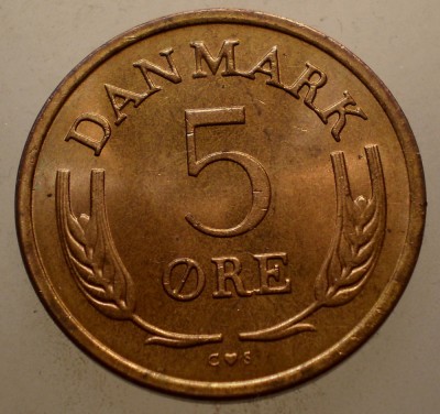 7.887 DANEMARCA 5 ORE 1970 XF/AUNC foto