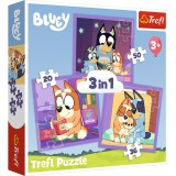 Puzzle trefl 3in1 bluey faceti cunostinta cu bluey