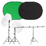 Kit studio foto cu set de lumini si ecran de fundal GartenMobel Dekor, vidaXL