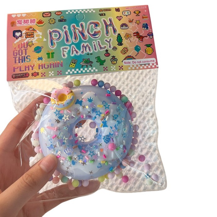 Jucarie antistres squishy, flippy, cu revenire lenta, model gogoasa, 6x6 cm, 99g, ambalaj transparent, albastru
