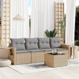 vidaXL Set canapele de grădină cu perne, 5 piese, bej, poliratan