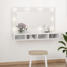 Dulap cu oglindă și LED, alb extralucios, 90x31,5x62 cm foto
