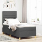 VidaXL Pat cu arcuri cu saltea &amp; LED gri &icirc;nchis 90x190 cm din țesătură