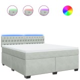 Cumpara ieftin Pat box spring cu saltea, gri deschis, 180x200 cm, catifea