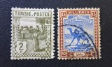 Tunisia Franceză &amp; Sudanul Anglo-Egiptean- 1906&ndash;1936 - Set de 2 Timbre Clasice &bdquo;Femeie cu Urcior &amp; Postilion pe Cămilă&rdquo; -CLN1