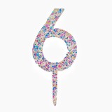 Decoratiune Topper pentru Tort, Cyrax, din Acrilic cu Fulgi de Sclipici, Model Cifra 6, Inaltime 18.5 cm, Transparent Multicolor&nbsp;