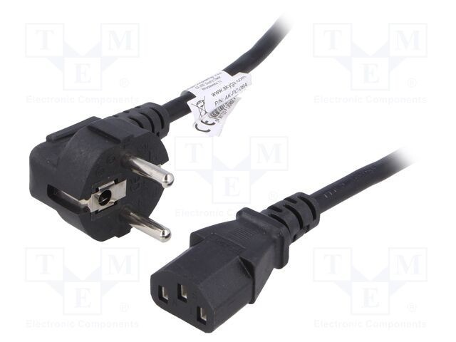 Cablu AKYGA 3x0,75mm2 CEE 7/7 (E/F) ştecăr unghi IEC C13 mamă