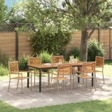 Set mese pentru grădină vidaXL 7 piese Bej Poli Rattan Acacia, Scaune grădină vidaXL stivuibile cu perne - Set de 2 &icirc;n Bej Poli Rattan, Masă grădină v