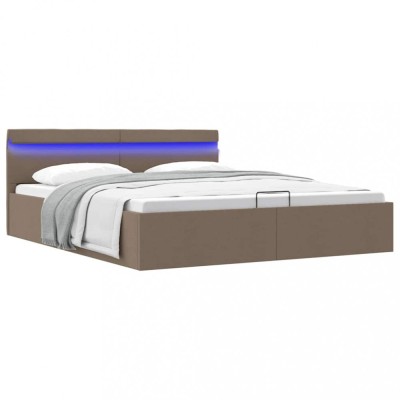vidaXL Cadru pat hidraulic cu ladă și LED gri taupe 160x200 cm textil 285628 foto