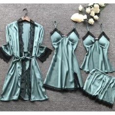 Set Pijama De Dama 4 Piese Din Satin - MEI32