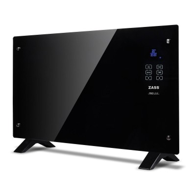 Convector electric Zass, 2000 W, Suprafata de sticla, Telecomanda, Afisaj LCD, Touch Screen, 3 functii, Montare pe podea sau perete, Negru foto