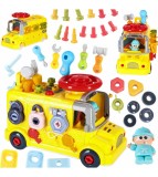 Set de construit autobuz educativ interactiv 6 in 1 cu surubelnițe pentru copii