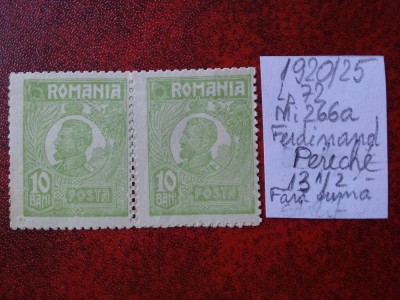 1920- Romania- Ferd. b. mic Mi266a-pereche-fara guma foto