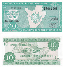 Burundi 10 Francs 2003 UNC foto