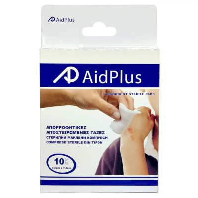 Pansamente Sterile AidPlus, Set 10 Bucăți, Dimensiune 7.5x7.5cm, Tifon, Absorbante foto