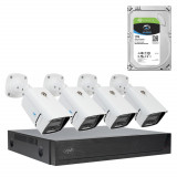 Pachet Kit supraveghere video PNI House IPMAX POE 3, NVR cu 4 porturi POE, ONVIF si 4 camere cu IP 3MP, de exterior, Power over Ethernet, detectie chi