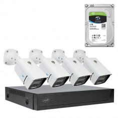 Pachet Kit supraveghere video PNI House IPMAX POE 3, NVR cu 4 porturi POE, ONVIF si 4 camere cu IP 3MP, de exterior, Power over Ethernet, detectie chi foto