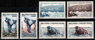Teritoriile Antarctice Franceze TAAF 1956, Mi #2-7**, fauna, pasari, pinguini, foci, MNH! Cota 40 &amp;euro;! foto