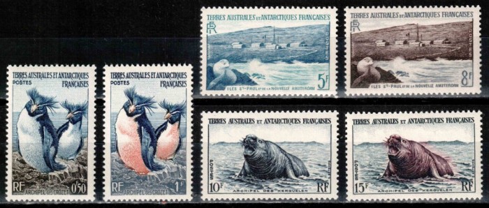 Teritoriile Antarctice Franceze TAAF 1956, Mi #2-7**, fauna, pasari, pinguini, foci, MNH! Cota 40 &euro;!