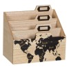 Cutie organizator pentru birou din lemn, imprimeu harta lumii, cu 3 compartimente, crem/negru, 24x14x20