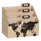 Cutie organizator pentru birou din lemn, imprimeu harta lumii, cu 3 compartimente, crem/negru, 24x14x20