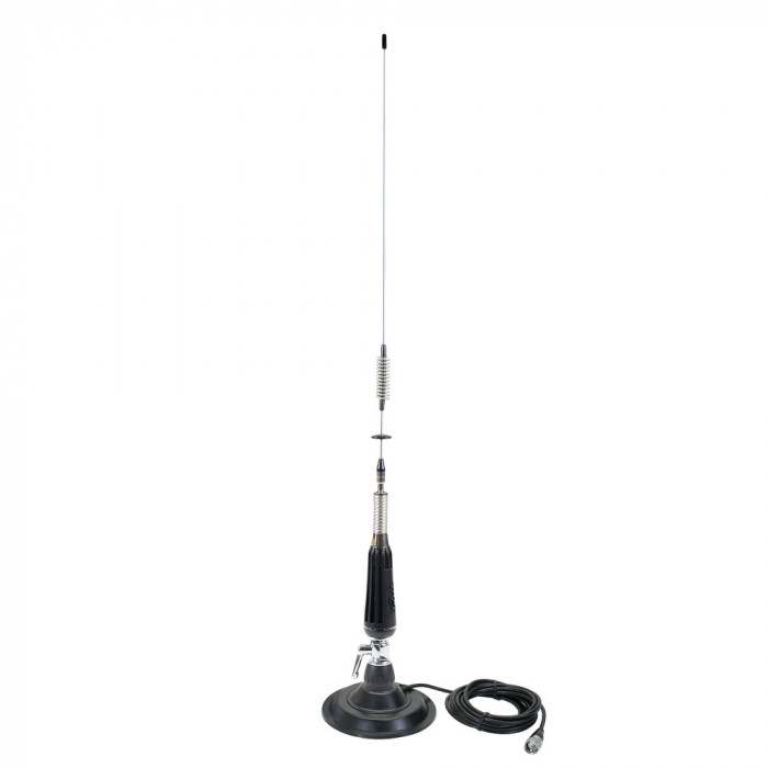 Antena CB PNI LED 850 rabatabila cu baza magnetica 145 mm, 85 cm lungime, 26-28 MHz, 300 Watt, ilumineaza in timpul emisiei, tip filet PL, fara acceso