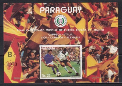 Paraguay 1982- C&amp;acirc;știgătorii C. M. de Fotbal -Spania, PA, Colita, Cota 15 EU, MNH foto