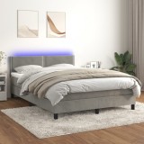 VidaXL Pat cu arcuri, saltea și LED, gri deschis, 140x200 cm, catifea 3134345