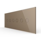 Cumpara ieftin Intrerupator touch triplu dublu Livolo, auriu, cu rama din sticla, standard italian 6M