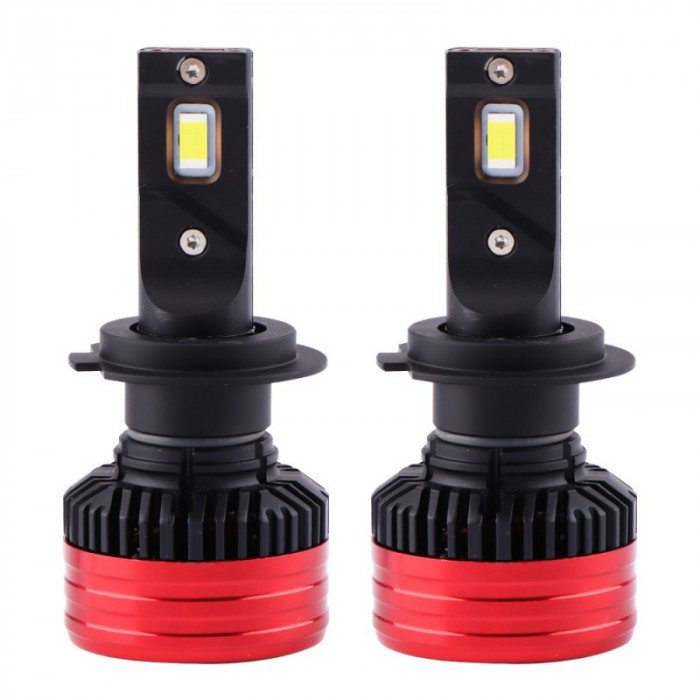 Set 2 LED-uri Auto Techstar&reg; P28, H7, 80w, 12500 Lumeni, 6500K, AUTO, 12-24 Volti, CSP, Canbus, Miez Cupru, Radiator Aluminiu