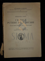 KANT IMMANUEL - CRITICA PUTERII DE JUDECARE (Traducere de TRAIAN BRAILEANU), 1940, Bucuresti foto