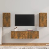 vidaXL Set dulapuri TV, 4 piese, stejar fumuriu, lemn prelucrat