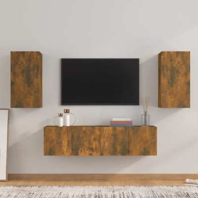 vidaXL Set dulapuri TV, 4 piese, stejar fumuriu, lemn prelucrat 3120206 foto