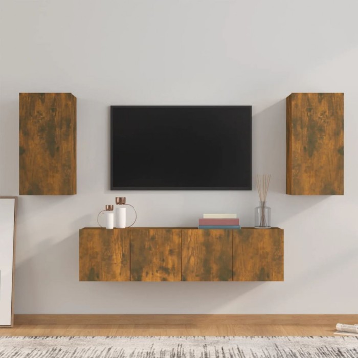 vidaXL Set dulapuri TV, 4 piese, stejar fumuriu, lemn prelucrat 3120206