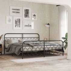 vidaXL Cadru pat metalic cu tăblii de cap/picioare, negru, 200x200 cm 377142