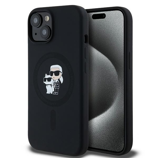Husa MagSafe pentru Apple iPhone 15 Plus, Karl Lagerfeld, Silicone Karl &amp; Choupette, Neagra
