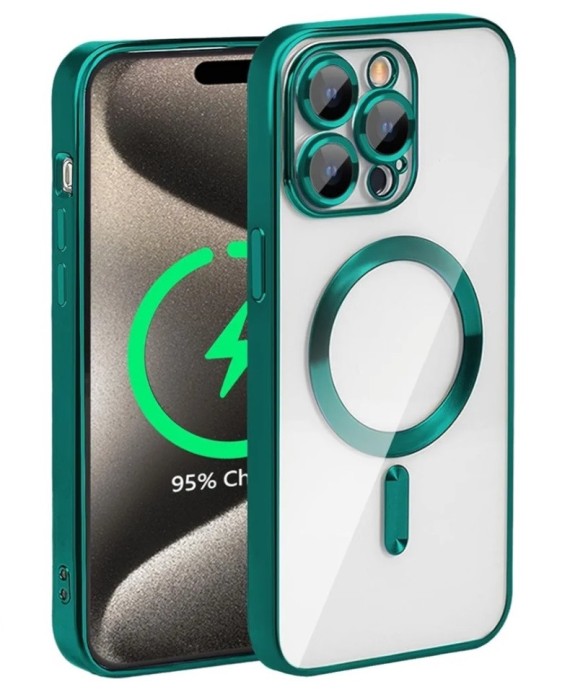 Huse silicon cu incarcare magetica wireless pentru Iphone 15 Pro Max Verde