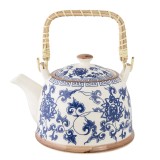 Cumpara ieftin Ceainic ceramica albastra alba cu infuzor 18x14x12 cm, 700 ml