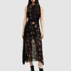 AllSaints rochie Jules Floral Tanana culoarea negru, midi, evazati