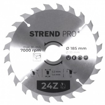 Disc pentru fierastrau circular, Strend Pro TCT 185x2.2x30/20 mm 24T, pentru lemn, lame SK foto