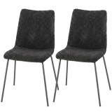 HOMCOM Set de 2 Scaune de Sufragerie, Scaune Bucătărie Tapițate &icirc;n Catifea, Spătar Curbat, Picioare Metalice, Gri &Icirc;nchis | Aosom Romania