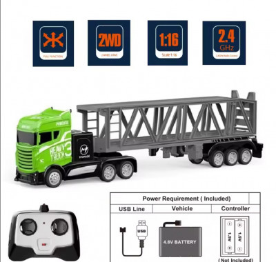 Camion semiremorca Transportor cu telecomanda, incarcare USB, acumulator inclus, 45x7x10cm foto