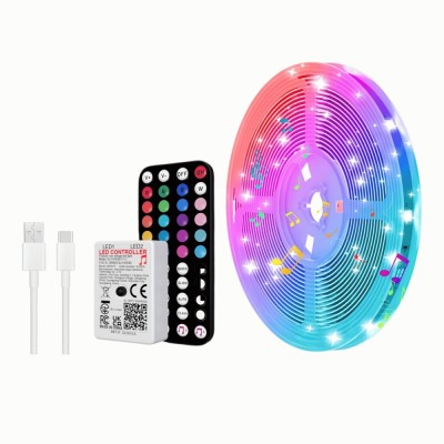 Banda LED RGB 15m, telecomanda 44 taste, sincronizare muzica si aplicatie &amp;ndash; Lumini ambient pentru dormitor foto