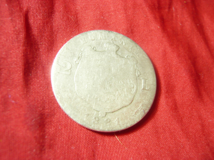 Moneda 2 lei 1881 Carol I , argint , cal. mediocru