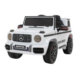 Masinuta electrica Mercedes AMG G63, 12V, telecomanda, MP3, sunete volan, lumini LED, scaun piele, maxim 25 kg, alba